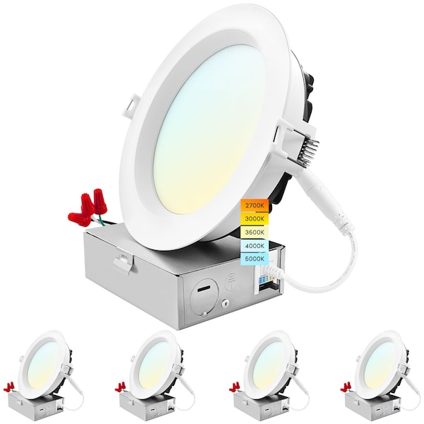 Luxrite 6 Inch LED Recessed Downlights 5CCT 2700K-5000K 18W 1800LM Dimmable Wet Rated IC Rated, 4PK LR22636-4PK - main